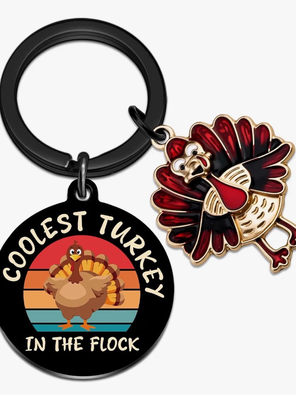 Coolest Turkey Keychain - Black & Red Holiday Key Ring Purse Charm